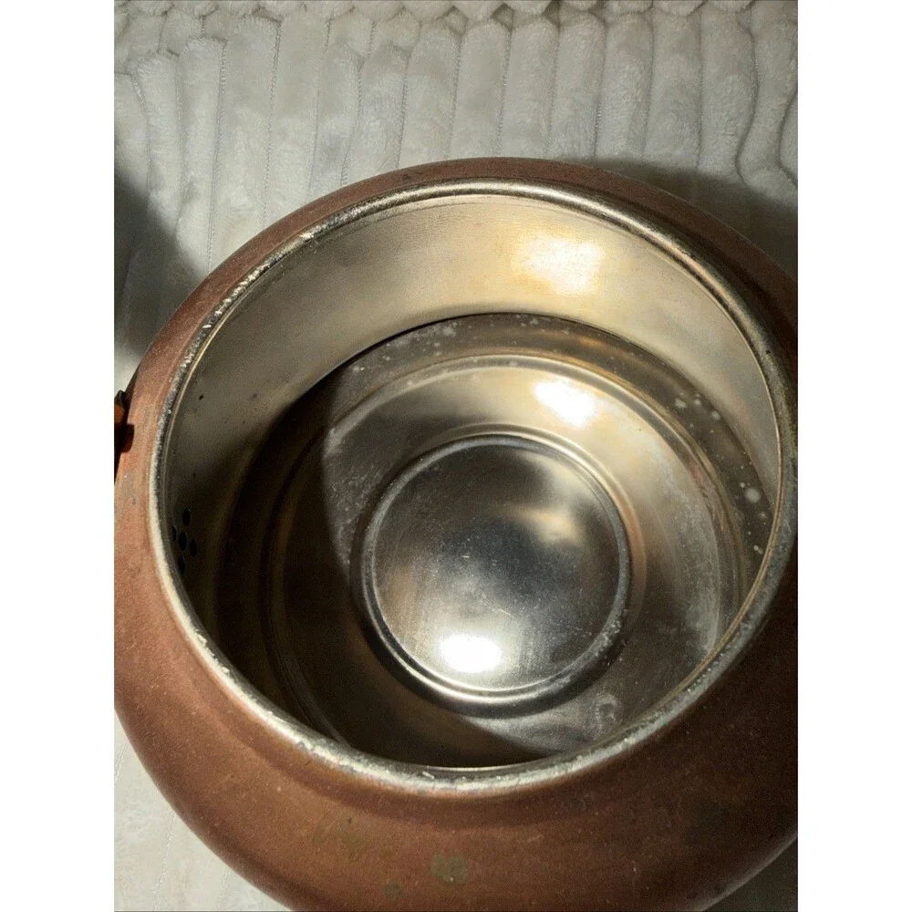 Vtg Copper Tea Kettle Porcelain Handle & Lid Knob Decorative Teapot Pantina